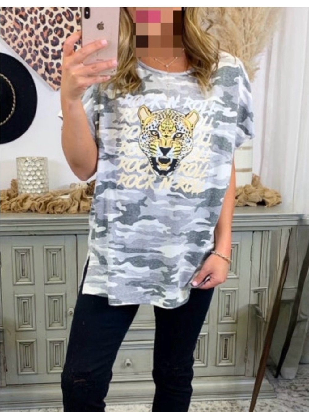 Jade by Jane Gray Camo Short Sleeve Top - Soft Gray Tones